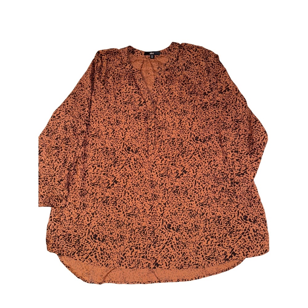 Ellos Women's Plus Size 1X Brown Black Animal Print V-Neck Long Sleeve Tunic Top